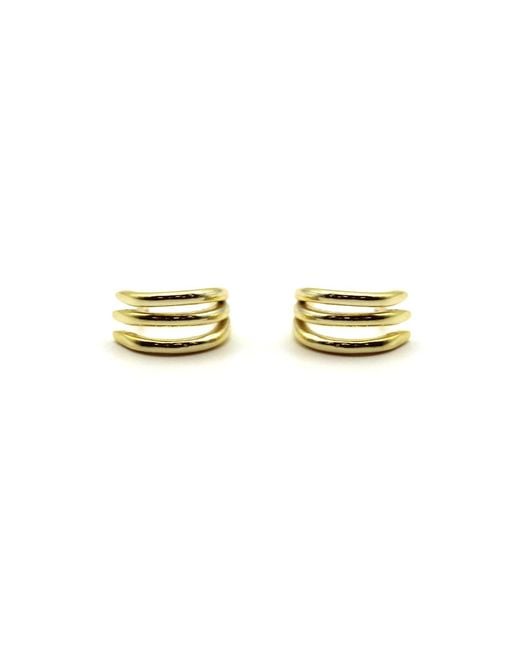 VicStoneNYC Fine Jewelry Metallic Three-Layer Line Huggie Vermeil Earrings