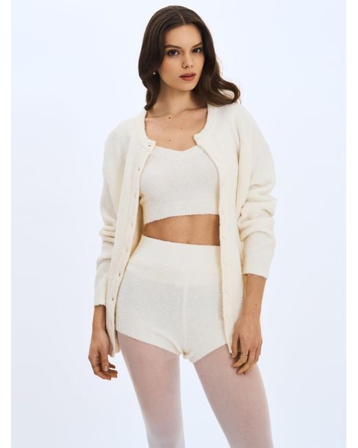 Miss Circle New York White Sera Wool-Blend Ribbed Knit Mini Shorts