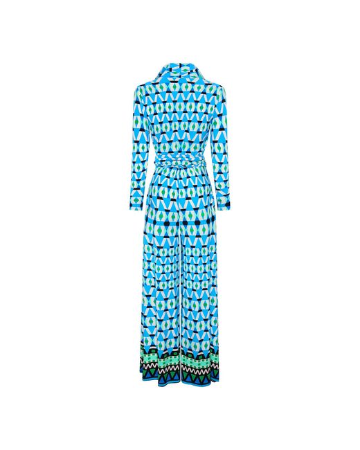 Beatrice von Tresckow Blue Geometric Wide Leg Jumpsuit