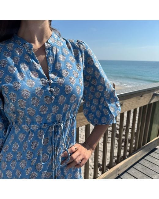Pick Happy Blue Mermaid Maxi Dress Botanical Azure Handblock Cotton