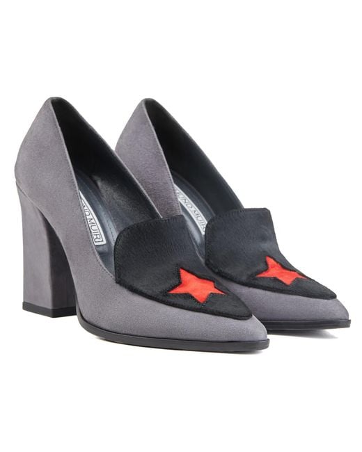 Rosamund Muir London Blue Maria Suede & Calf Hair With Star Loafers