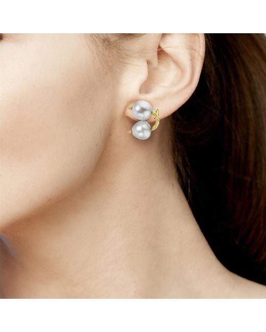 Artisan Metallic Double Pearl Sculptural Stud Earrings