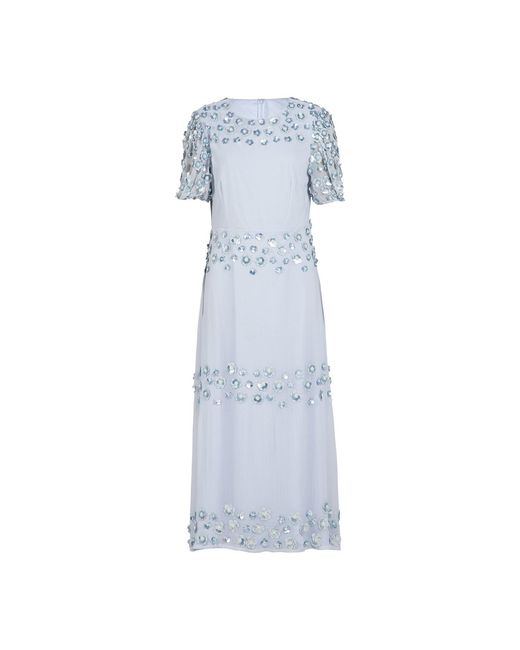 Rose & Nancy Blue Morena Soft Hand Embellished Midi Dress