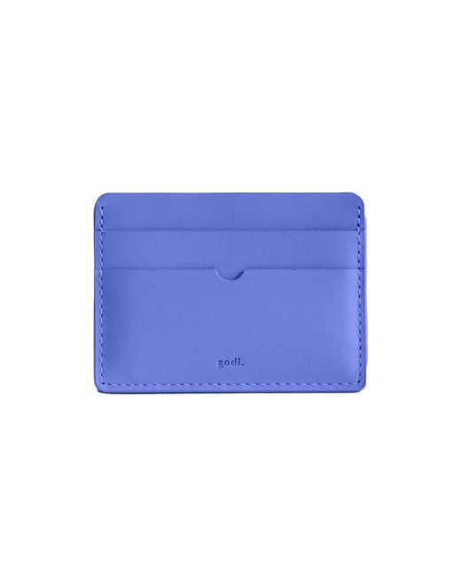 godi. Blue Handmade Leather Card Case for men