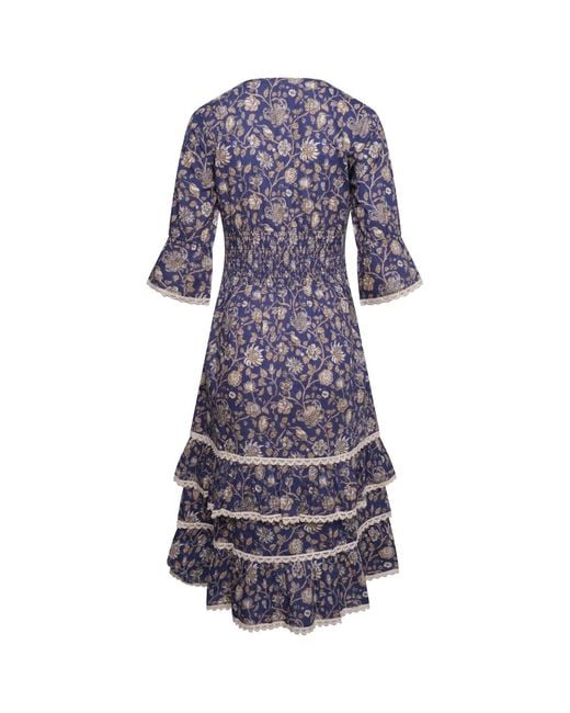 LAtelier London Blue Floral Block Print Cotton Dress