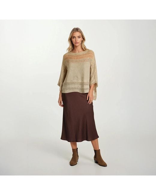 Haris Cotton Natural Neutrals Knitted Cropped Poncho Ecru