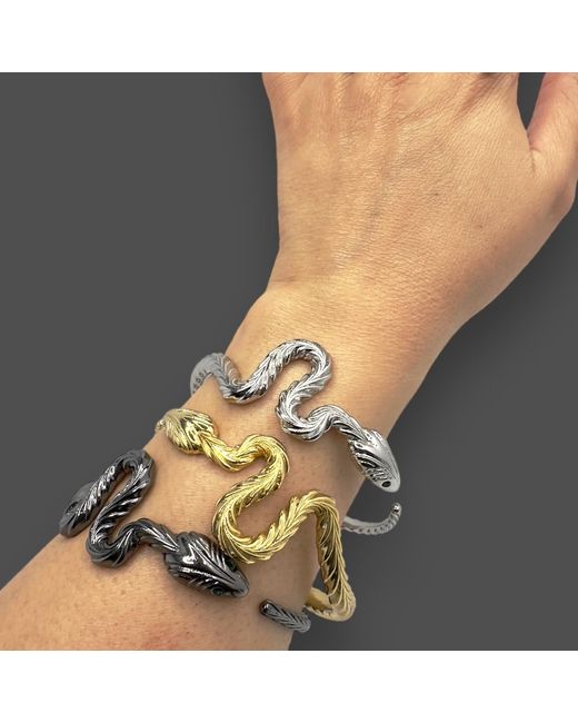 Jagged Halo Jewelry Metallic Serpent Cuff Bracelet Rhodium