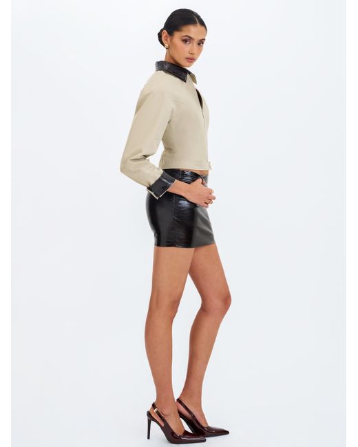 Miss Circle New York Black Vivian Mocha Faux Leather Low-Rise Mini Skirt