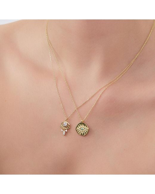 Spero London Metallic Eye Coin & Rectangular Chain Sterling Evil Eye Necklace Set