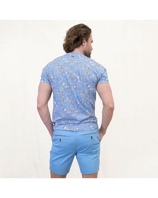 Lords of Harlech Blue Maze Handcut Floral V-Neck Tee for men
