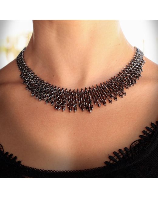 SALLY SKOUFIS Black Renaissance Cascade Necklace With Made Cz Diamond Stimulant