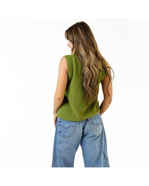 Zenzee Green Wool Cashmere Crew Neck Cable Knit Vest