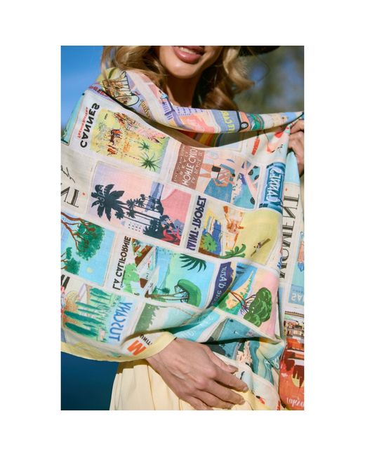 Saachi Blue Vintage Postcard Scarf