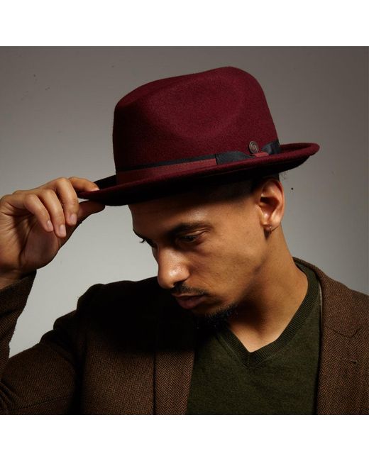 Dasmarca Hats Red Robin Burgundy Wool Felt Two Tone Trilby Fedora Hat for men