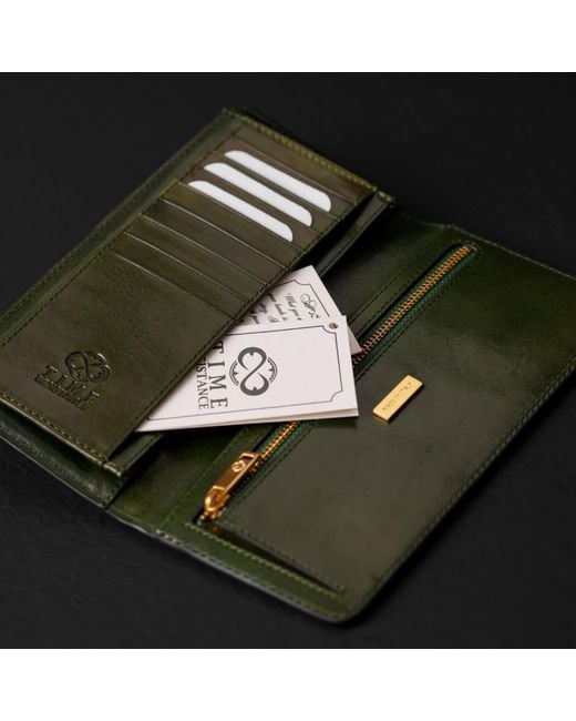 Time Resistance Green Leather Coat Wallet for men