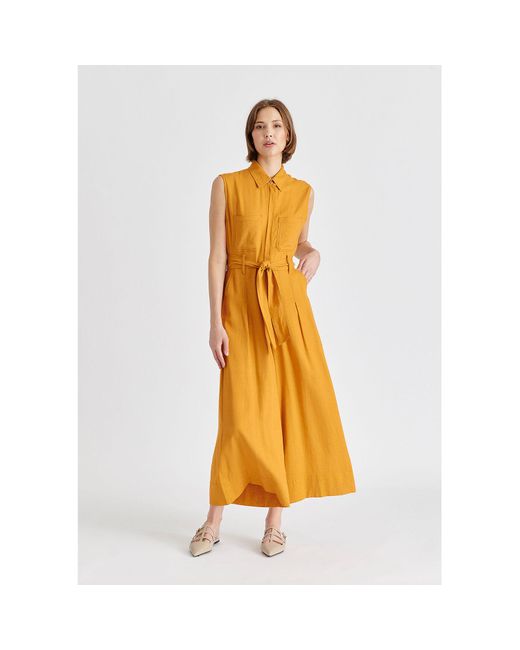 Paisie Metallic Linen Blend Jumpsuit With Stitch Details