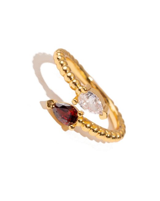 Ebru Jewelry Metallic Ruby & Diamond Teardrop Glow Adjustable Ring