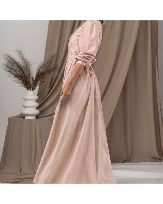 Nikka Place Pink Summer Linen Pleated Dress With Pockets