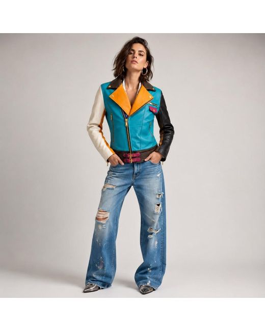 Zasta Studio Blue Artifact Theory Biker Leather Jacket B