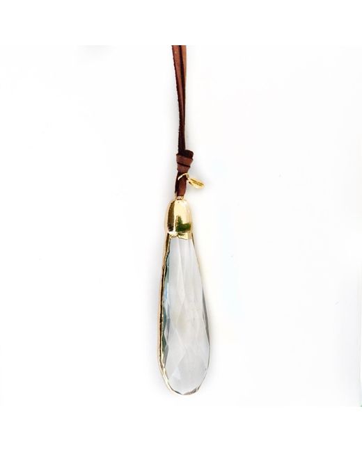 Persia Dona Jewelry Metallic Large Crystal Drop & Leather Necklace