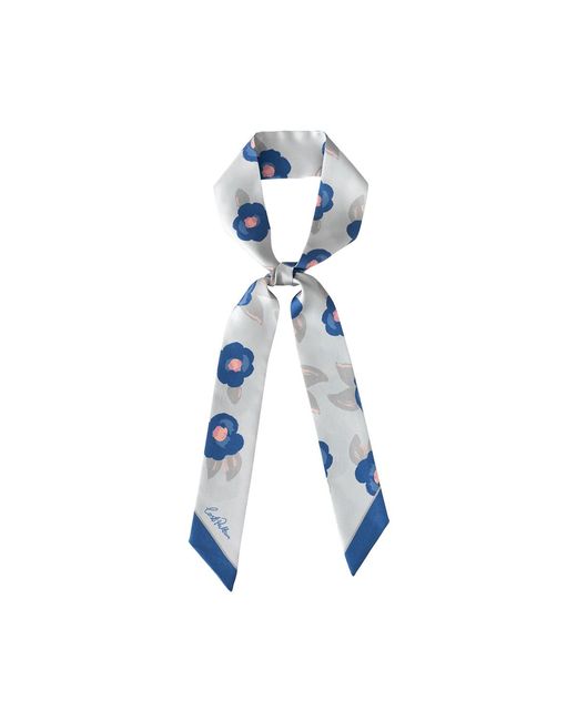 Lost Pattern Blue Camellia Silk Twilly Neck Bow