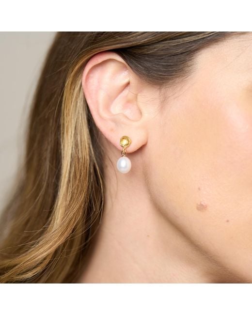 Pearls of the Orient Online Metallic Clara Lemon Topaz & Cultured Freshwater Pearl Drop Earrings