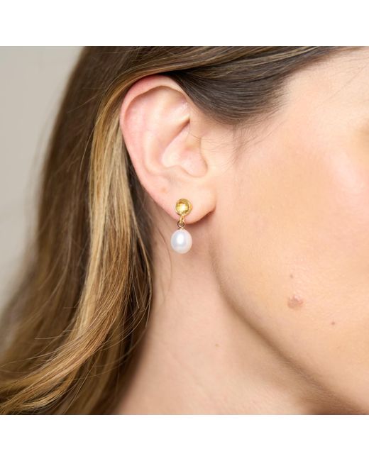 Pearls of the Orient Online Metallic Clara Lemon Topaz & Cultured Freshwater Pearl Drop Earrings