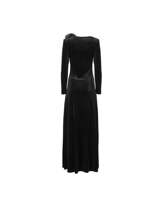 Lita Couture Black Velvet Flower Appliqué Dress