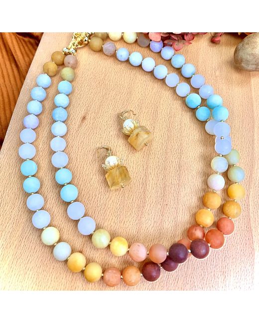 Farra Metallic Gradient Brown Jade Double Layers Necklace