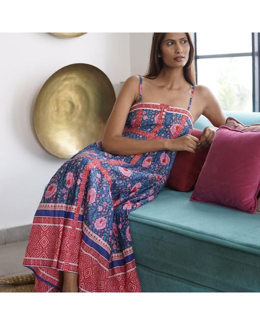 La Mandarine Blue Floral Summer Maxi Dress With Pockets, Lucky