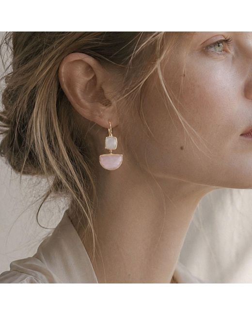 Azuni London Pink Charis Halfmoon Double Gemstone Earrings Moonstone & Rose Quartz