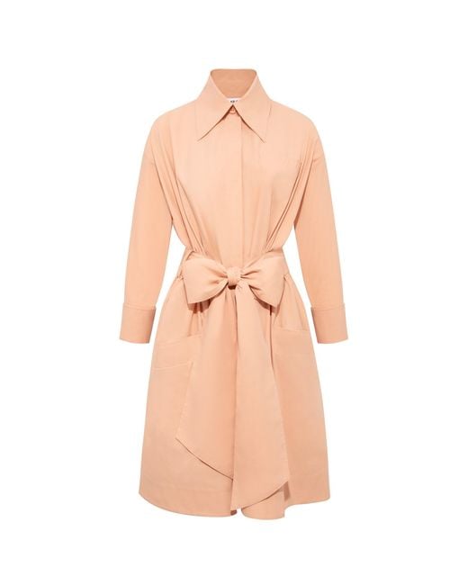 Femponiq Pink Neutrals Belted Gathered Cotton Shirt Dress