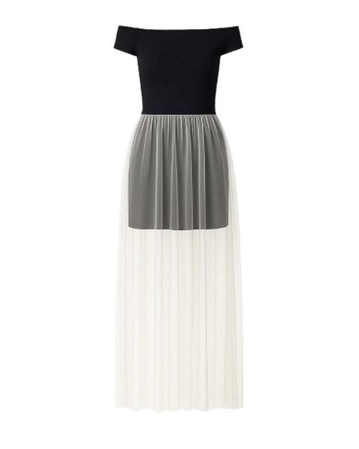 Conquista Black Off-Shoulder Maxi Dress With Sheer Pleated Skirt