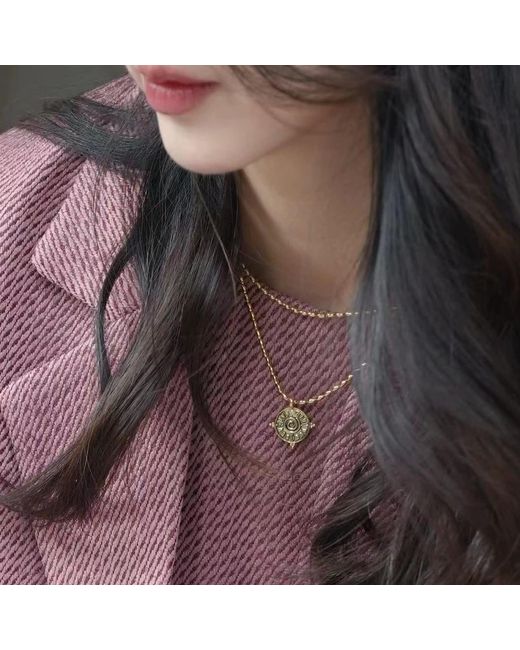 Aurozia Metallic Three Charms Simple Beaded Necklace