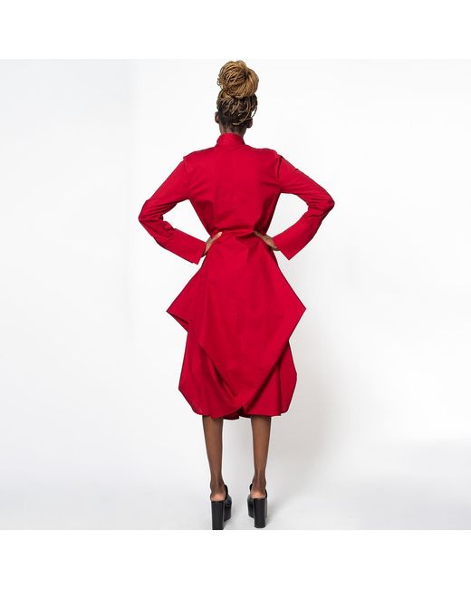 Metamorph Red Asymmetric Shirt Dress