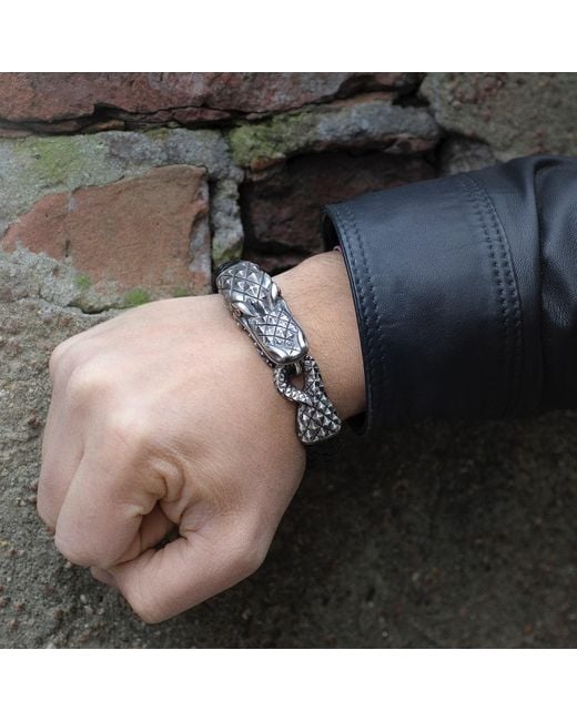 Snake Bones Black Alligator Clasp Bracelet for men