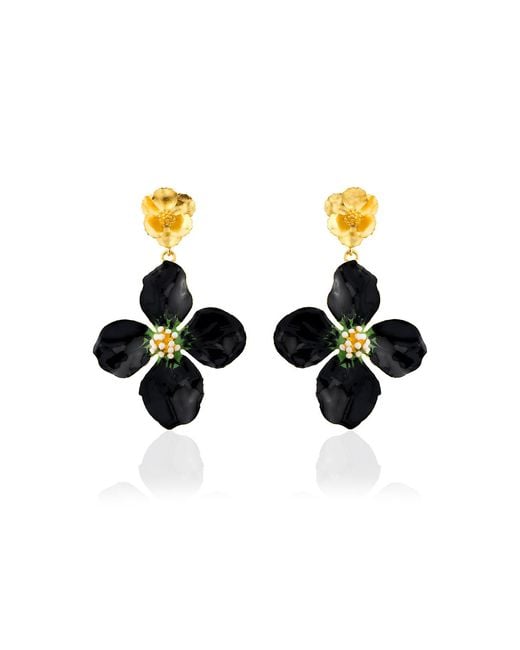 Milou Jewelry Black Clover Flower Drop Earrings
