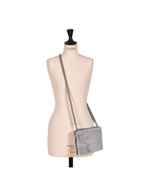 Owen Barry Gray Sheepskin Crossbody Clutch Silvergrey Grenn