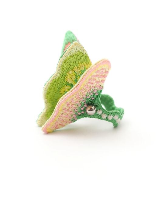 Nana Watanabe Green Land Butterfly Sculptural Embroidered Ring