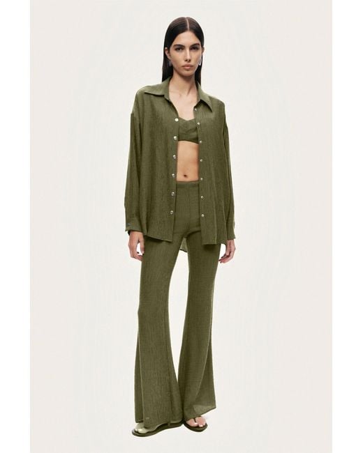 Nocturne Green Neutrals Flared High-Waist Pants