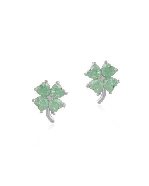 Spero London Green Four Leaves Clover Sterling Stud Earring