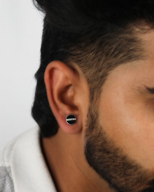 The Jewelz Black Enamel & Sparkling Cz Stud Earrings for men