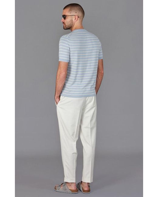 Paul James Knitwear Blue Mens Ultra-fine Cotton Javier Knitted Pin Stripe T-shirt for men
