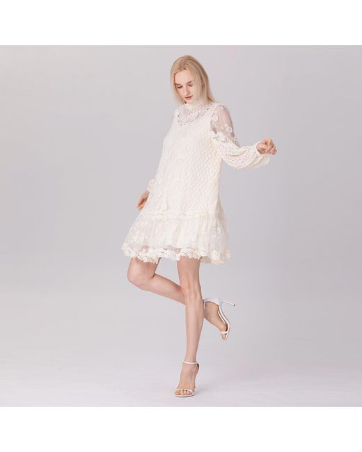 Smart and Joy Natural Multiple Laces And Tulle Baby-Doll Dress
