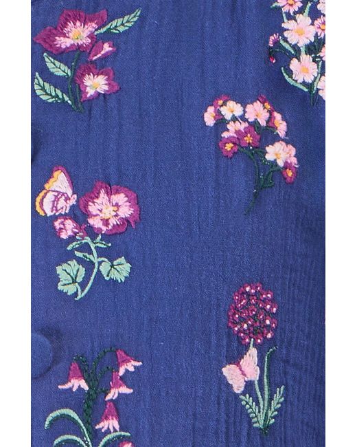 Yumi' Blue Floral Embroidery Cotton Jacket