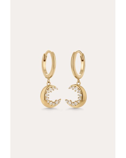 Vanhi Metallic Crescent Moon Crystal Charm Hoops