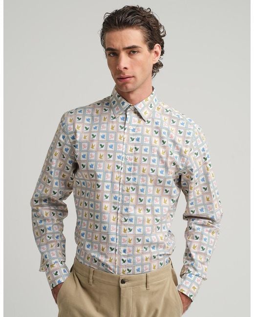Gresham Blake White Neutrals Dove Stamp Shirt for men