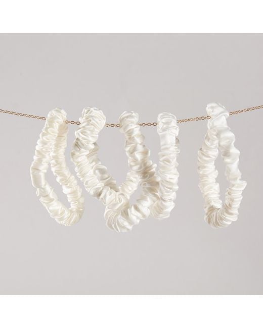 Soft Strokes Silk White Pure Mulberry Silk Skinny Scrunchie Set Of Five