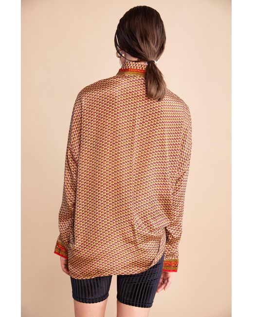 Monzlapur New York Brown Embossed Oriental Motif Long Sleeve Shirt for men
