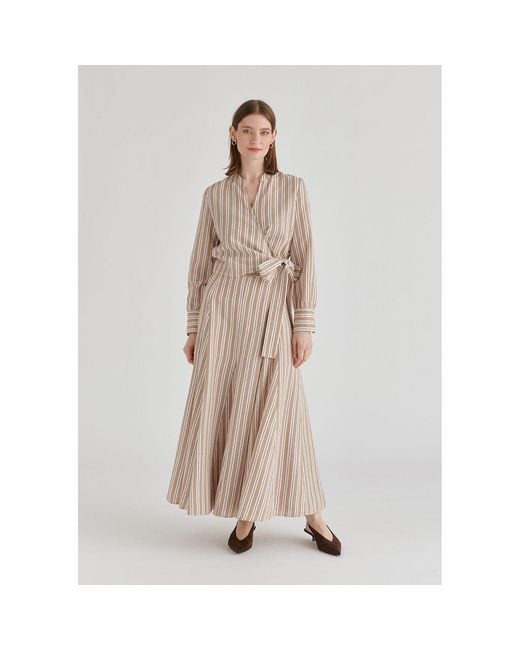 Paisie Natural Neutrals Split Collarless Wrap Top With Side-Tie Waist